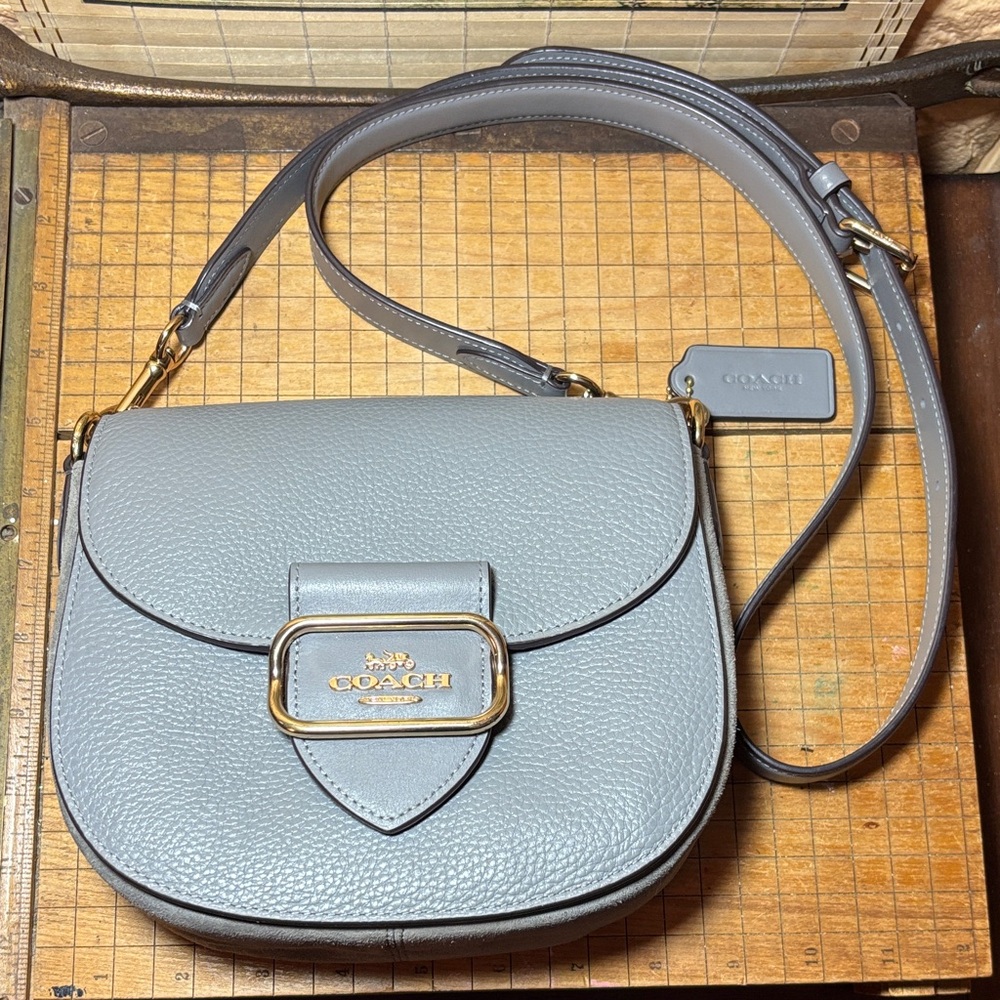 Coach Morgan Saddle Bag Pebbled Leather, Suede Adjustable Detachable Strap